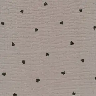 Bomuld i Double Gauze i kit-lysegrå med små guld hjerter - Div mønstret bomuld