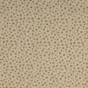 Bomulds poplin med små blomster i offwhite, khaki, varm rød - Blomstret bomuld