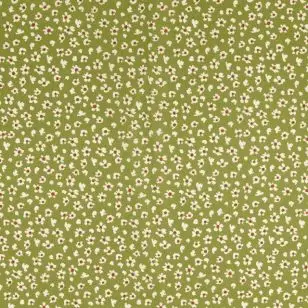 Bomulds poplin med små blomster i oliven-grøn, kit, varm rød - Blomstret bomuld