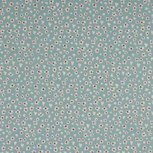 Bomulds poplin med små blomster i aqua, kit, varm rød - Blomstret bomuld