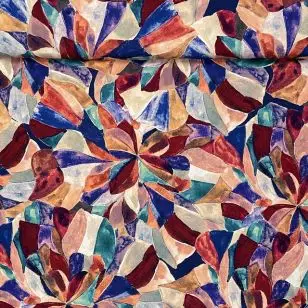 Viscose med stræk med print i koral, rød, lilla, blå, petrol, laks - Viscose Fastvævet