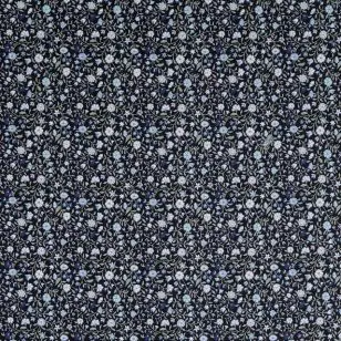 Bomulds poplin i sort med små blomster i lyseblå, grå, hvid, marine - Blomstret bomuld