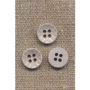 Lille 4-huls knap med tern i sand, 11 mm. - Knapper Hvid, grå og sort