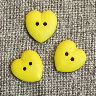 Hjerte knap 2-huls i gul - Børneknapper