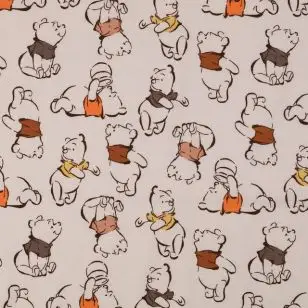 Bomuldsjersey økotex i offwhite med Peter Plys - Bomuldsjersey børneprint