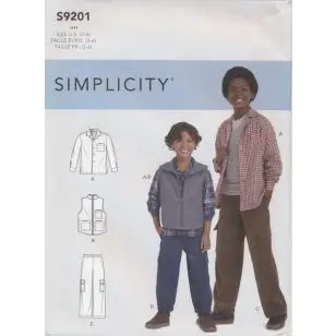 Simplicity 9201 Drenge skjorte, bukser, vest - Str. 3-16 år. - Simplicity mønstre