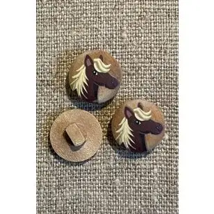 Rund træknap med brun hest - Træ- og Horn-knapper