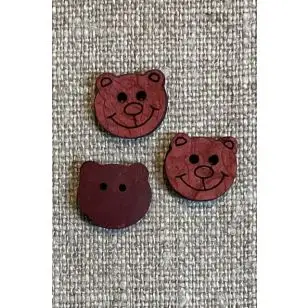 2-huls Kokos knap med bamse i rød, 13-15 mm. - Træ- og Horn-knapper