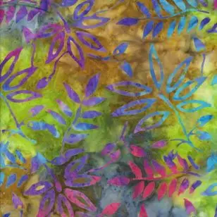 Patchworkstof batik med grene og blade i multifarvet - Patchworkstof