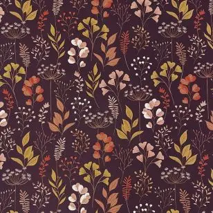 Bomuld/polyester i rød-brun med rust og carry blade - Boligtekstiler