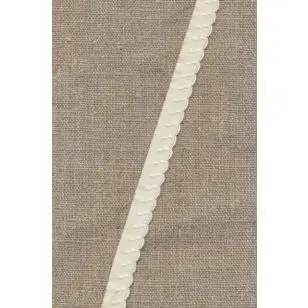 Foldeelastik med buet kant og prik, offwhite - Foldeelastik, foldebånd, uldbånd