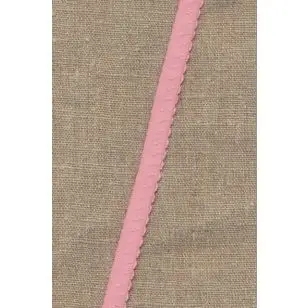 Foldeelastik med buet kant og prik, rosa - Foldeelastik, foldebånd, uldbånd