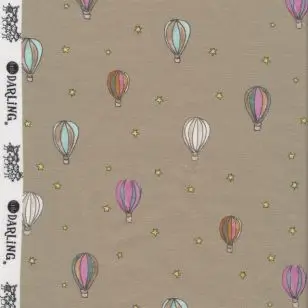 Bomuldsjersey økotex m/digitalt tryk i lysebrun med luftballon - Bomuldsjersey digitalprint