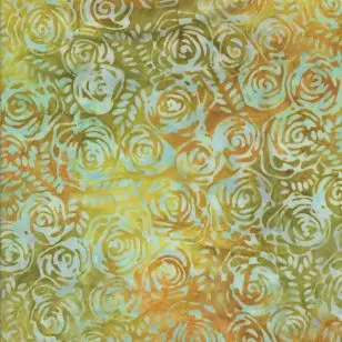 Patchworkstof batik med roser i orange, aqua, lime - Patchworkstof