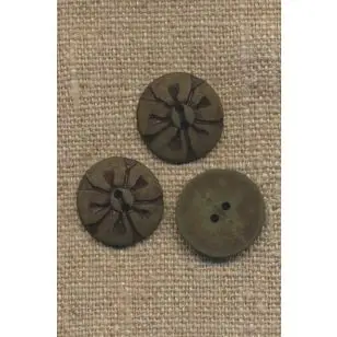 2-huls Kokos knap blomst i oliven-grøn, 18 mm. - Træ- og Horn-knapper