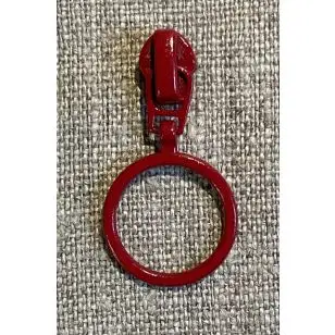 Lynlås-skyder 4 mm. med ring i rød - Lynlåse fast / Ikke delbar