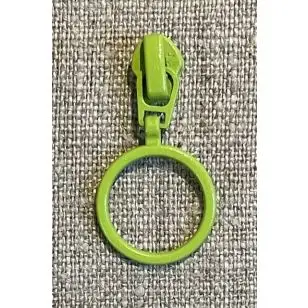 Lynlås-skyder 4 mm. med ring i lime - Lynlåse fast / Ikke delbar