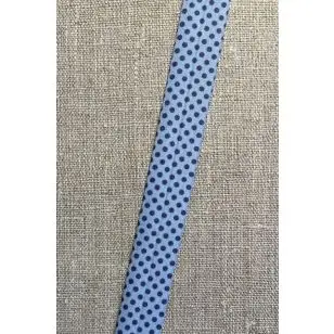 Foldeelastik med prikker i lyseblå og denim - Foldeelastik, foldebånd, uldbånd