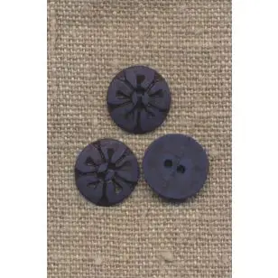 2-huls Kokos knap blomst i mørkeblå, 15 mm. - Træ- og Horn-knapper