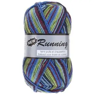 Strømpegarn New Running i lime, blå, aqua - Strømpegarn