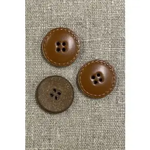 4-huls læder knap i brun, 25 mm. - Knapper Brun, beige og off-white