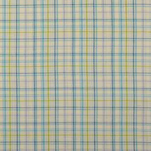 Grovvævet bomuld ternet i hvid, turkis - Ternet bomuld