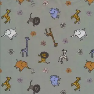 Fast bomuld støvet grøn med Afrika dyr - Bomuld med dyr