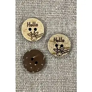 Kokos knap i natur med giraf - 15 mm. - Træ- og Horn-knapper