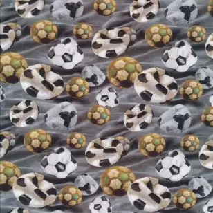 AfklipBomuld/lycra i grå med fodbolde, 40x60 cm. - Afklip og Forstykker
