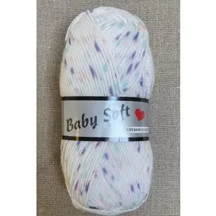 Baby Soft i hvid med nister i lilla, laks, aqua - Acrylgarn