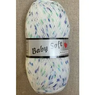 Baby Soft i hvid med nister i blå, grøn, turkis - Acrylgarn