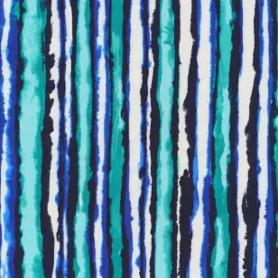Viskose med uens striber i hvid, blå, irgrøn - Mønstret viskose