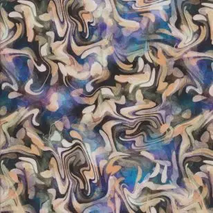 Mønstret denim i blå, laks, turkis - Denim