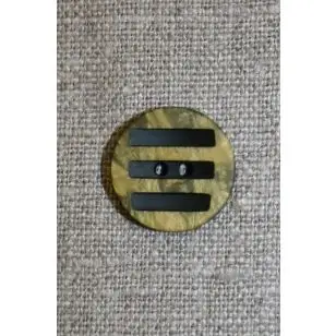 Knap m/striber sort/okker-lime, 18 mm. - Knapper Grøn, gul og orange