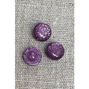 Rund knap med glimmer i lilla, 11 mm. - Nyheder