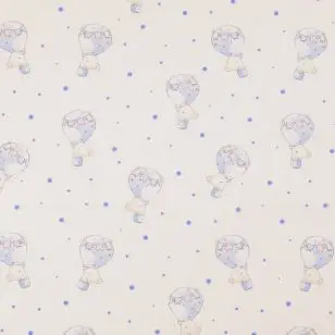 Fast bomuld hvid med bamse i luftballon - Børnestof