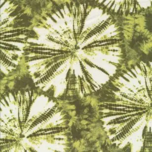 Batik viscose i grøn med hvide cirkler - Mønstret viskose