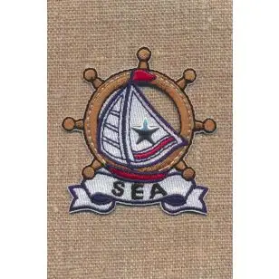 Strygemærke med sejlskib, ror, SEA - Strygemærker og Motiver