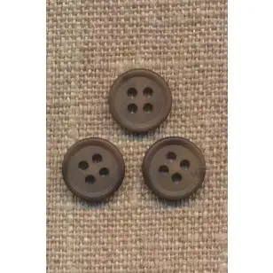 Lille brun 4-huls knap, 11 mm. - Knapper Brun, beige og off-white