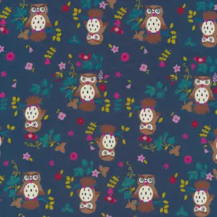 Jersey i støvet mørkeblå med ugler - Børnestof