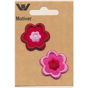 2 motiver med blomster i rød, pink, lyserød - Strygemærker og Motiver