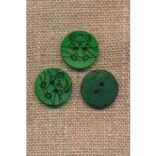 2-huls kokos knap med koala i grøn, 15 mm - Træ- og Horn-knapper