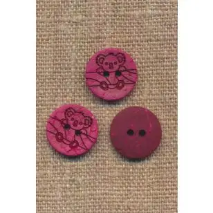 2-huls kokos knap med koala i pink, 15 mm. - Træ- og Horn-knapper