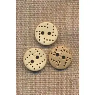 Lys kokos knap med stikninger, 13 mm. - Træ- og Horn-knapper