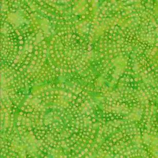 Patchworkstof batik med prikker i cirkler i lime - Patchworkstof