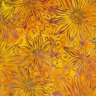 Afklip Patchwork stof i batik med solsikke, 50x55 - Afklip patchwork