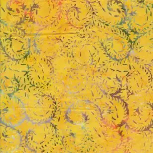 Afklip Patchwork stof i batik i gul med snirkle, 50x55 cm. - Afklip patchwork