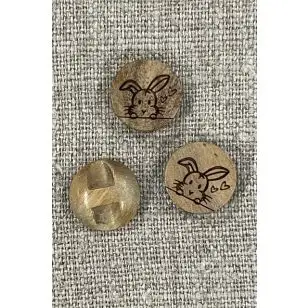 Træ knap med kanin - Med kanal - 15 mm. - Træ- og Horn-knapper