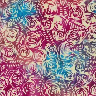 Patchworkstof batik med roser i pink, rød, turkis - Patchworkstof