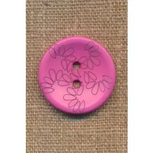 2-huls knap i pink med blad mønster - 28 mm. - Knapper